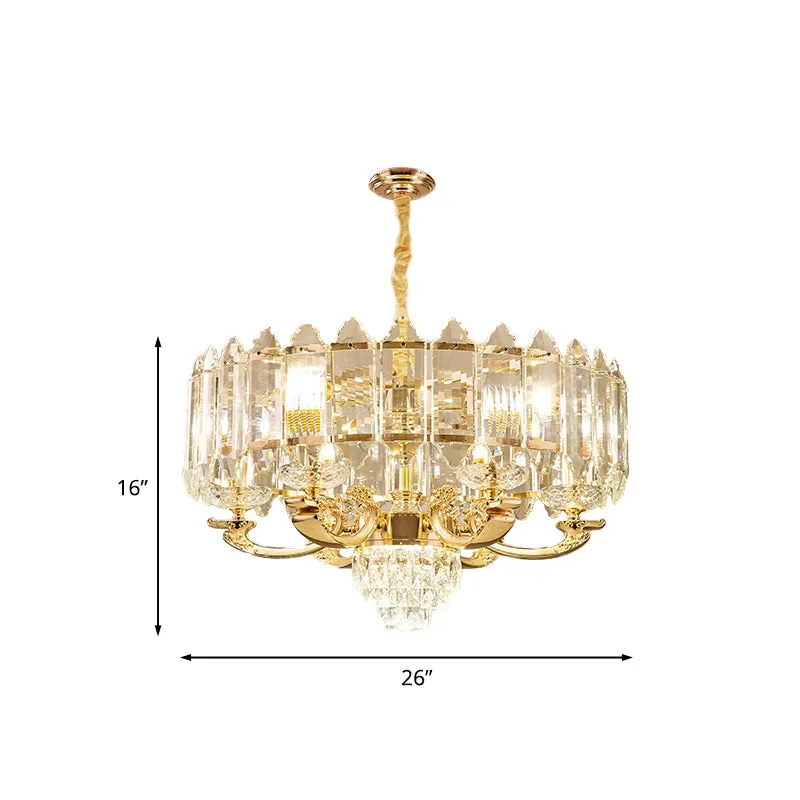 10 lampen kristallen hanglamp modernisme gouden trommel woonkamer kroonluchterlamp Clearhalo