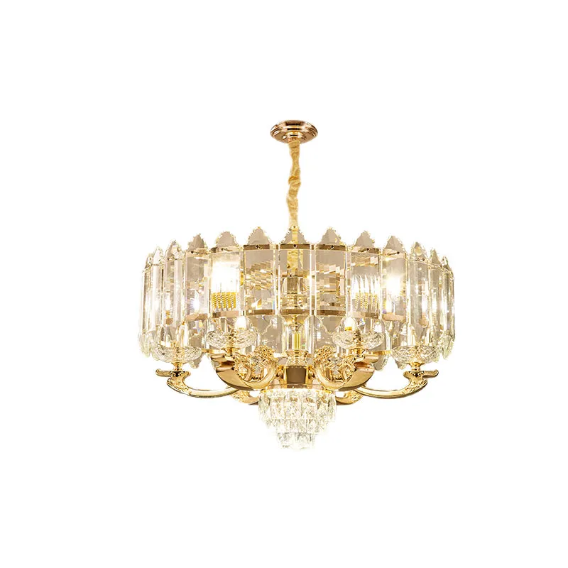 10 lampen kristallen hanglamp modernisme gouden trommel woonkamer kroonluchterlamp Clearhalo