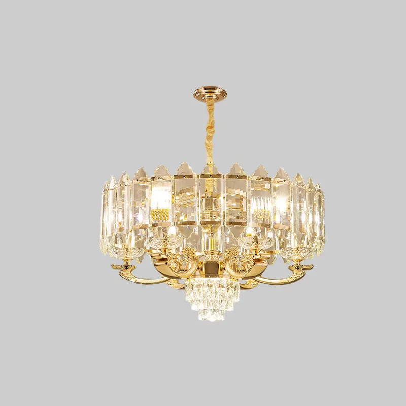 10 lampen kristallen hanglamp modernisme gouden trommel woonkamer kroonluchterlamp Clearhalo
