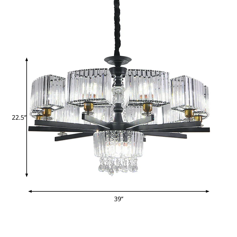 13 lampen kristallen kroonluchter traditionele zwarte geometrische zitkamer plafondlamp Clearhalo