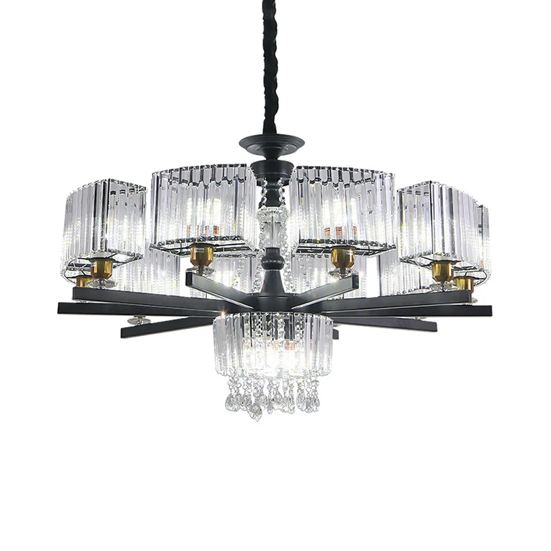 13 lampen kristallen kroonluchter traditionele zwarte geometrische zitkamer plafondlamp Clearhalo