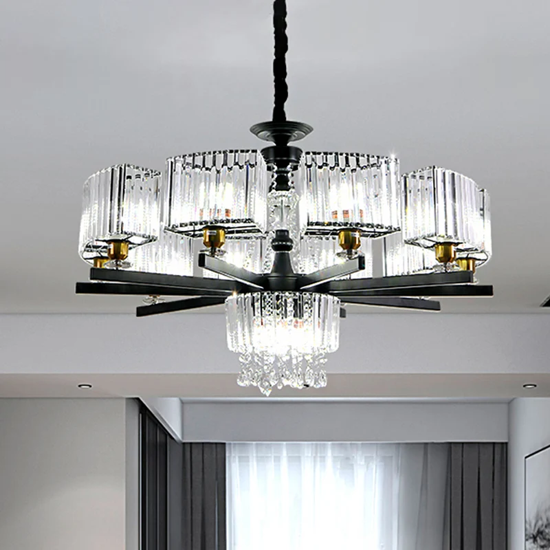 13 lampen kristallen kroonluchter traditionele zwarte geometrische zitkamer plafondlamp Clearhalo