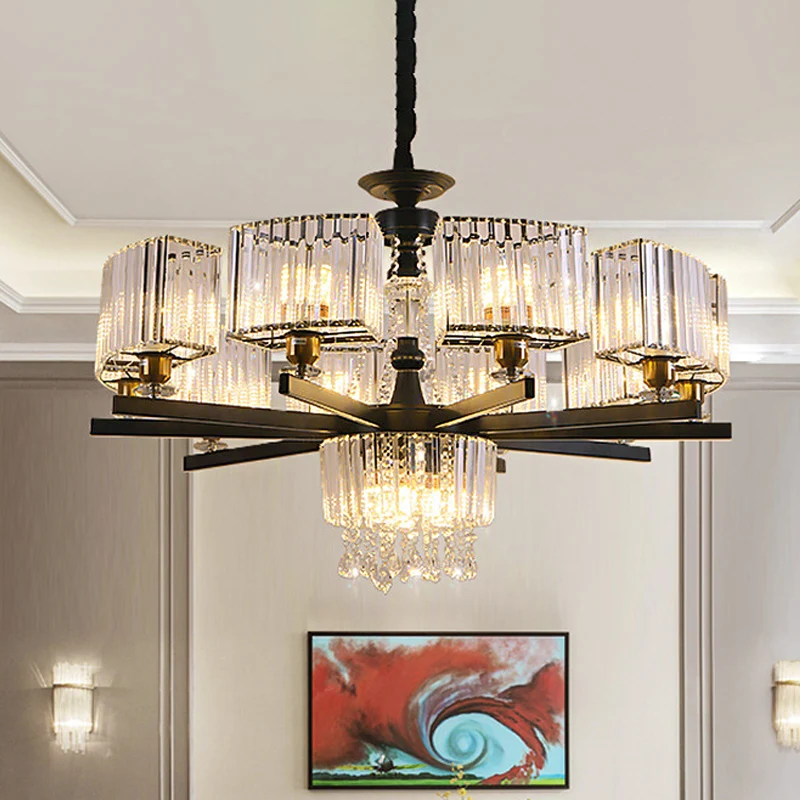 13 lampen kristallen kroonluchter traditionele zwarte geometrische zitkamer plafondlamp Clearhalo