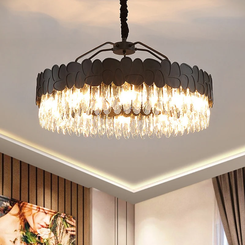 8 lampen kristallen ovalen hangende hanger moderne zwarte ronde grote kamer kroonluchterlamp Clearhalo