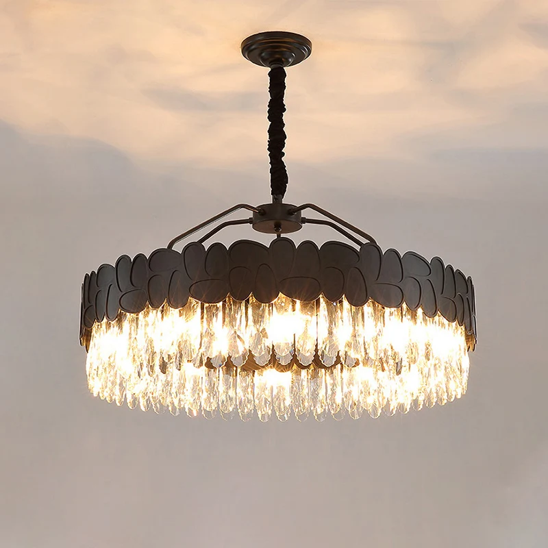 8 lampen kristallen ovalen hangende hanger moderne zwarte ronde grote kamer kroonluchterlamp Clearhalo