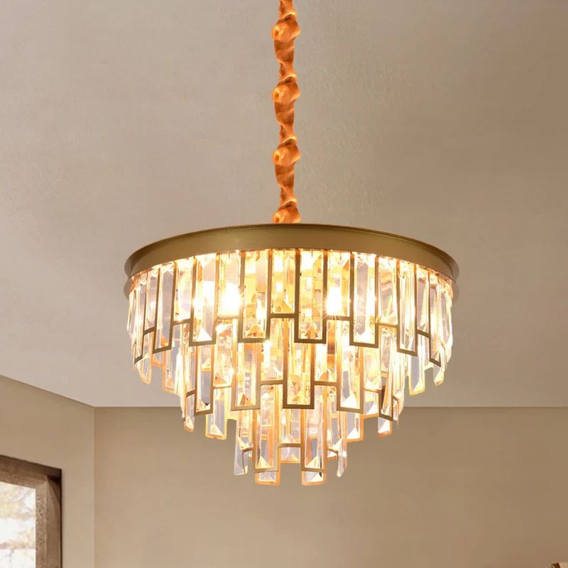 4/6 lampen kroonluchter hanger retro conisch kristallen paneel hangende plafondlamp goud Clearhalo