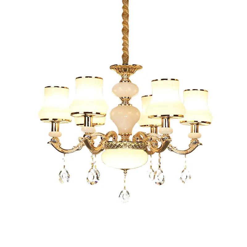 3/6 lampen kroonluchter verlichting vintage slaapkamer plafondhanger met pot crèmekleurige glazen kap goud Clearhalo