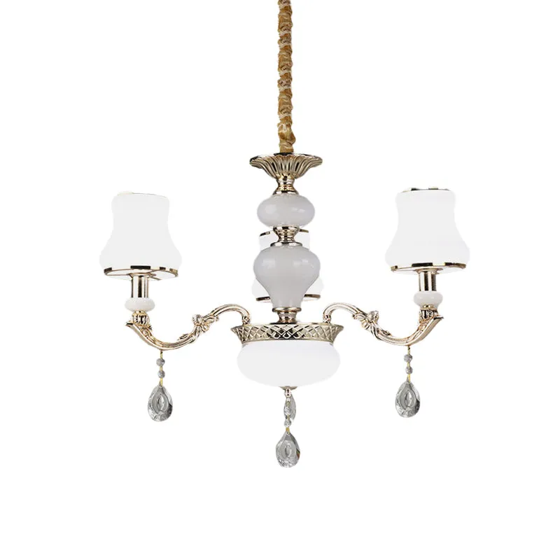 3/6 lampen kroonluchter verlichting vintage slaapkamer plafondhanger met pot crèmekleurige glazen kap goud Clearhalo