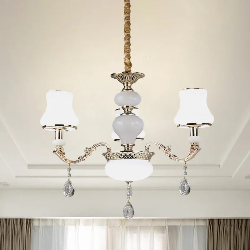 3/6 lampen kroonluchter verlichting vintage slaapkamer plafondhanger met pot crèmekleurige glazen kap goud Clearhalo