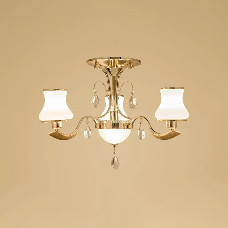 3/6 lampen melkglas semi-gemonteerde verlichting traditionele gouden peervormige slaapkamer dicht bij plafondlamp Clearhalo