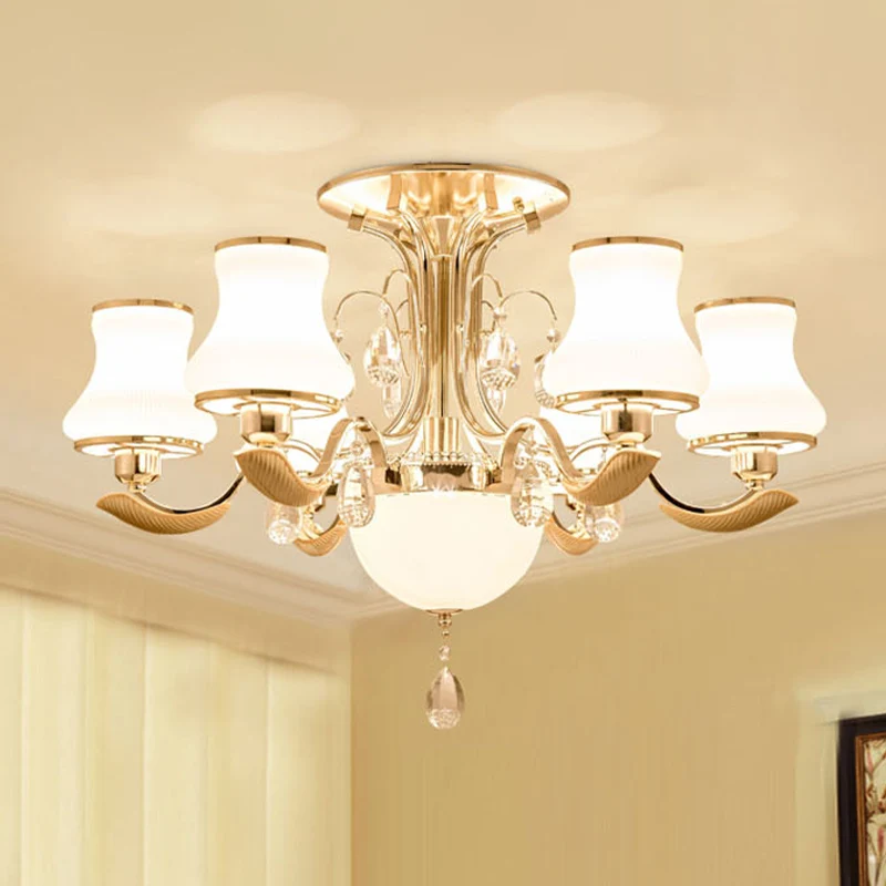 3/6 lampen melkglas semi-gemonteerde verlichting traditionele gouden peervormige slaapkamer dicht bij plafondlamp Clearhalo