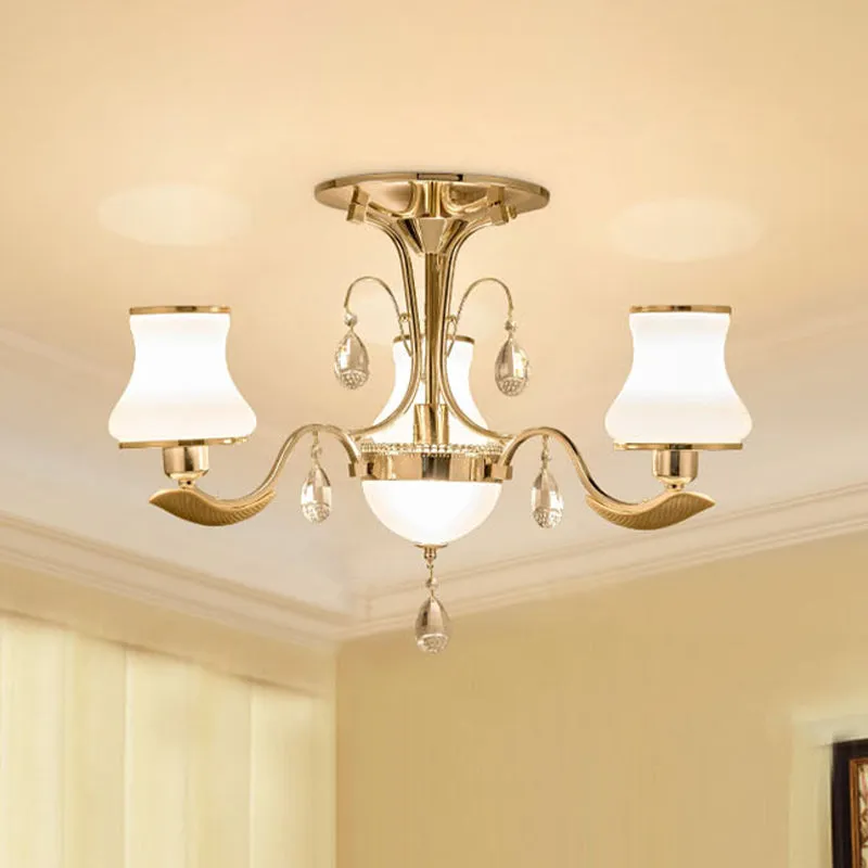 3/6 lampen melkglas semi-gemonteerde verlichting traditionele gouden peervormige slaapkamer dicht bij plafondlamp Clearhalo