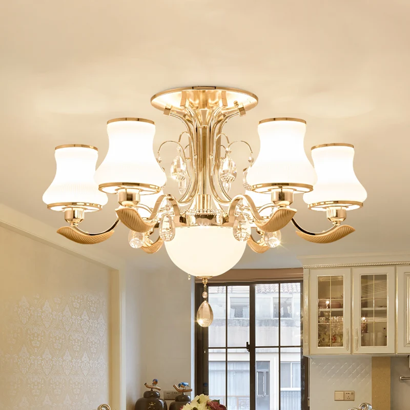 3/6 lampen melkglas semi-gemonteerde verlichting traditionele gouden peervormige slaapkamer dicht bij plafondlamp Clearhalo