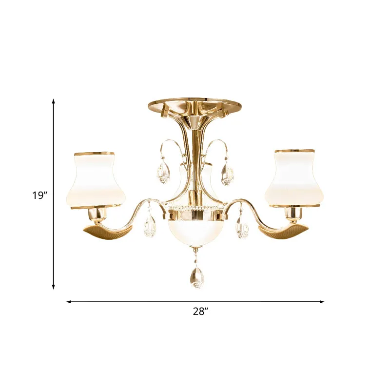 3/6 lampen melkglas semi-gemonteerde verlichting traditionele gouden peervormige slaapkamer dicht bij plafondlamp Clearhalo