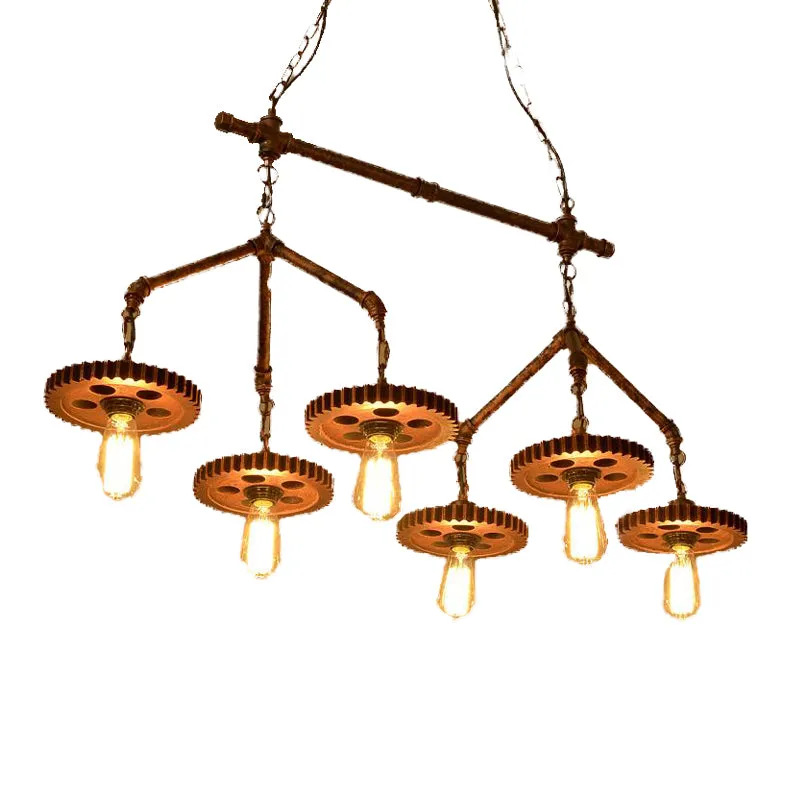 6 lampen metalen eilandlamp industriële stijl roest kale lamp restaurant kroonluchterverlichting Clearhalo