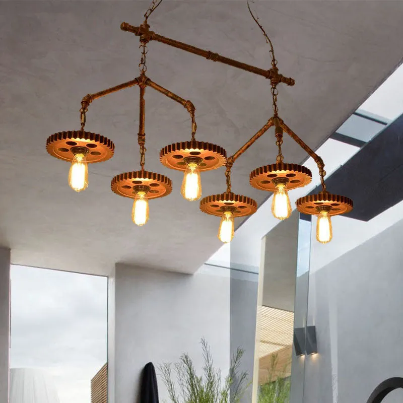 6 lampen metalen eilandlamp industriële stijl roest kale lamp restaurant kroonluchterverlichting Clearhalo