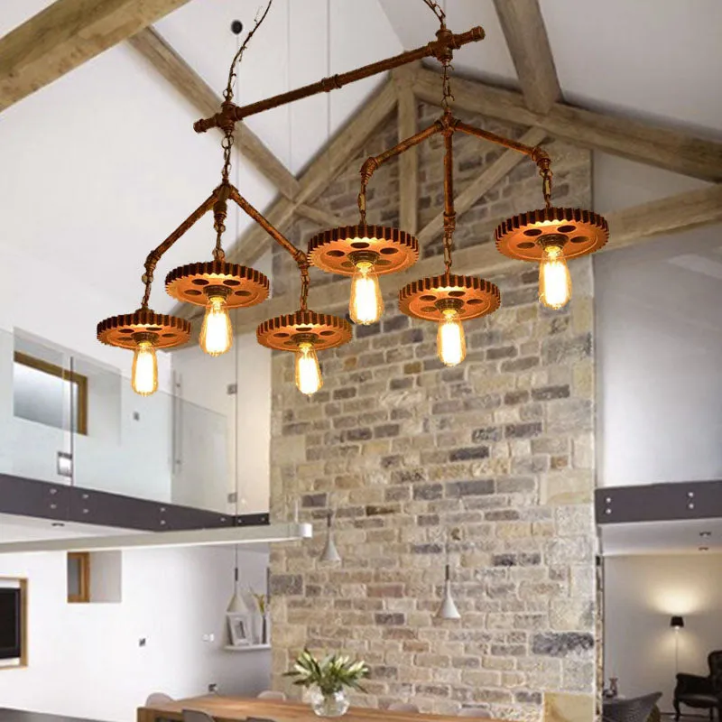 6 lampen metalen eilandlamp industriële stijl roest kale lamp restaurant kroonluchterverlichting Clearhalo