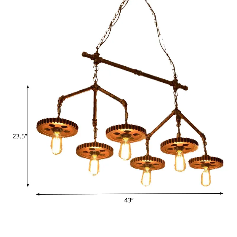 6 lampen metalen eilandlamp industriële stijl roest kale lamp restaurant kroonluchterverlichting Clearhalo