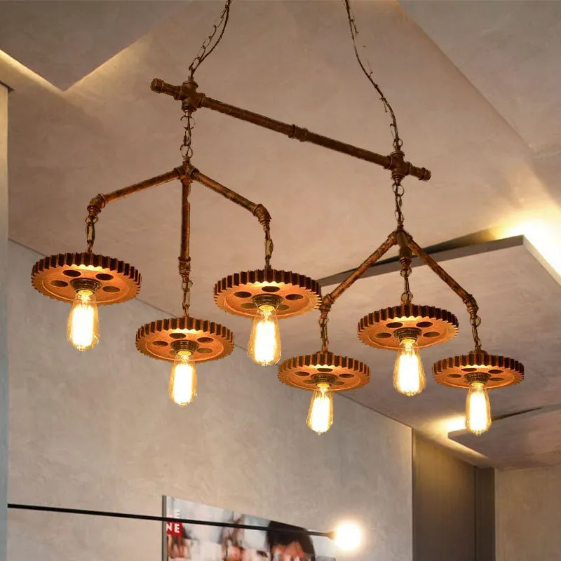 6 lampen metalen eilandlamp industriële stijl roest kale lamp restaurant kroonluchterverlichting Clearhalo
