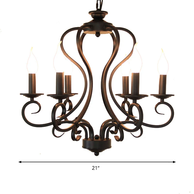 6/8 lampen metalen kroonluchter verlichting antieke zwarte Starburst woonkamer hanglamp met gekrulde arm Clearhalo