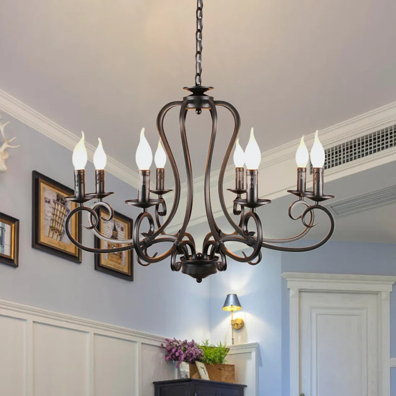 6/8 lampen metalen kroonluchter verlichting antieke zwarte Starburst woonkamer hanglamp met gekrulde arm Clearhalo
