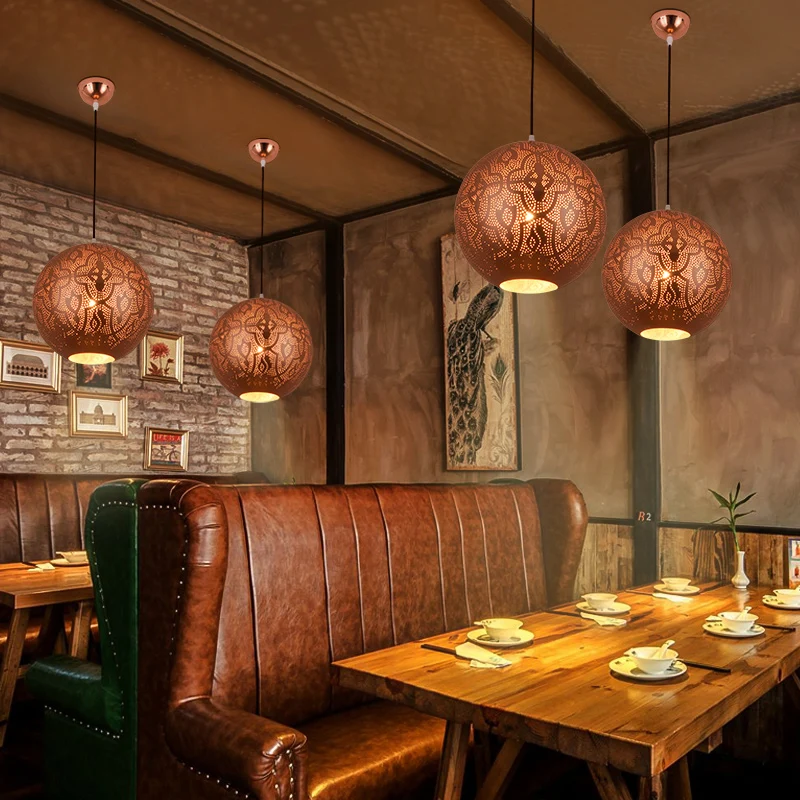 3 lampen metalen plafondkroonluchter traditionele roségoud geëtste bol restaurant hanglampset Clearhalo