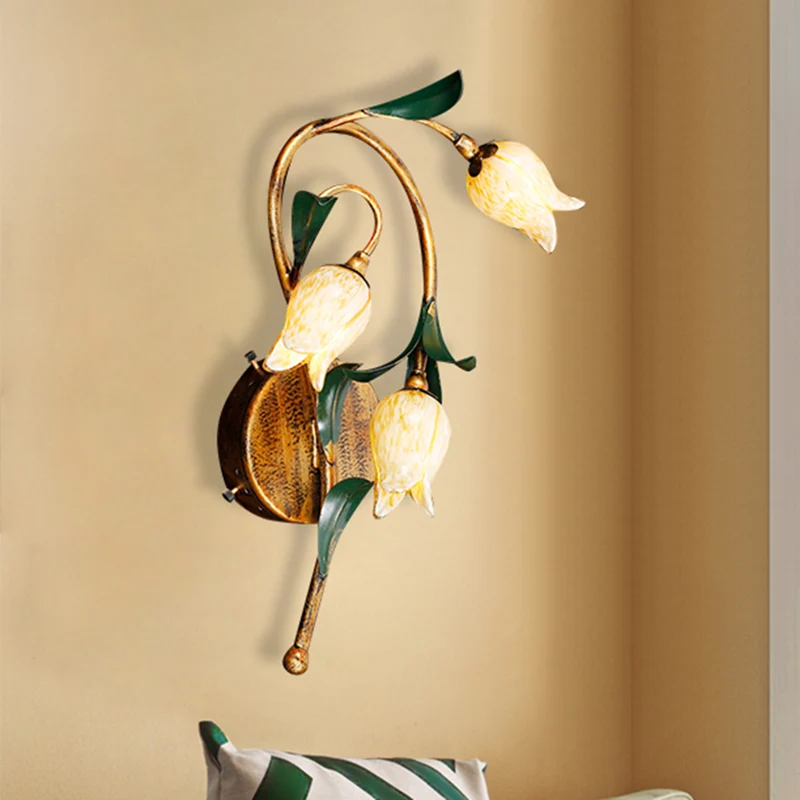 3 lampen metalen schanslamp pastorale stijl messing tulp woonkamer wandmontage verlichting Clearhalo