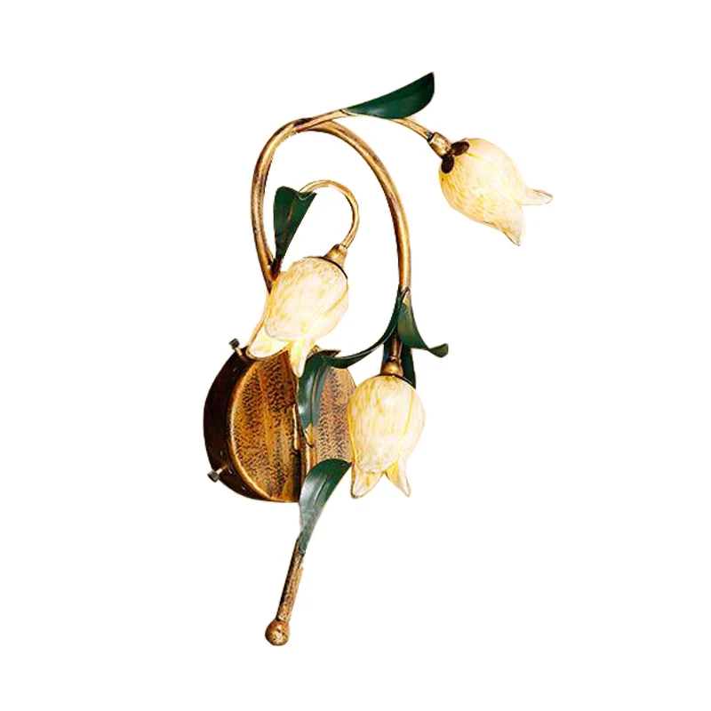 3 lampen metalen schanslamp pastorale stijl messing tulp woonkamer wandmontage verlichting Clearhalo