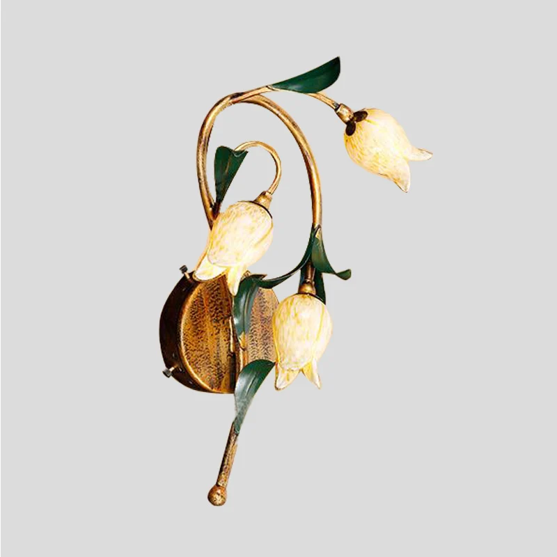 3 lampen metalen schanslamp pastorale stijl messing tulp woonkamer wandmontage verlichting Clearhalo