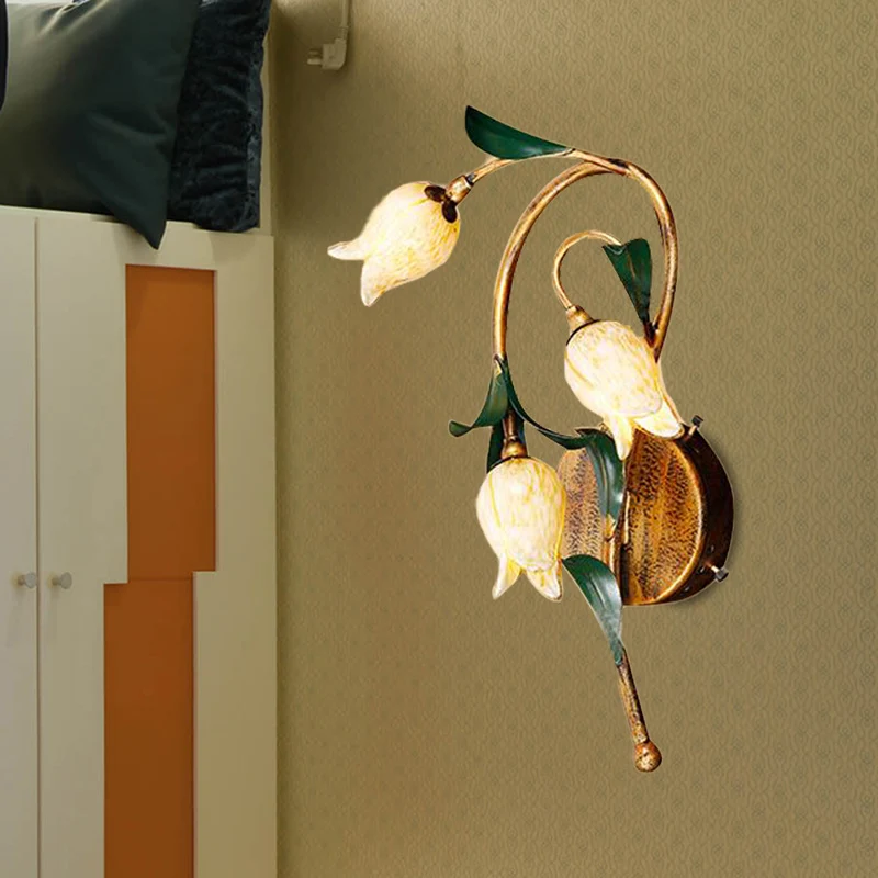 3 lampen metalen schanslamp pastorale stijl messing tulp woonkamer wandmontage verlichting Clearhalo