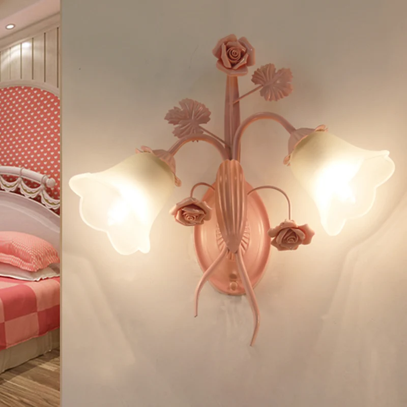 2 lampen opaal glazen wandkandelaar platteland roze bloesem woonkamer wandgemonteerd licht Clearhalo