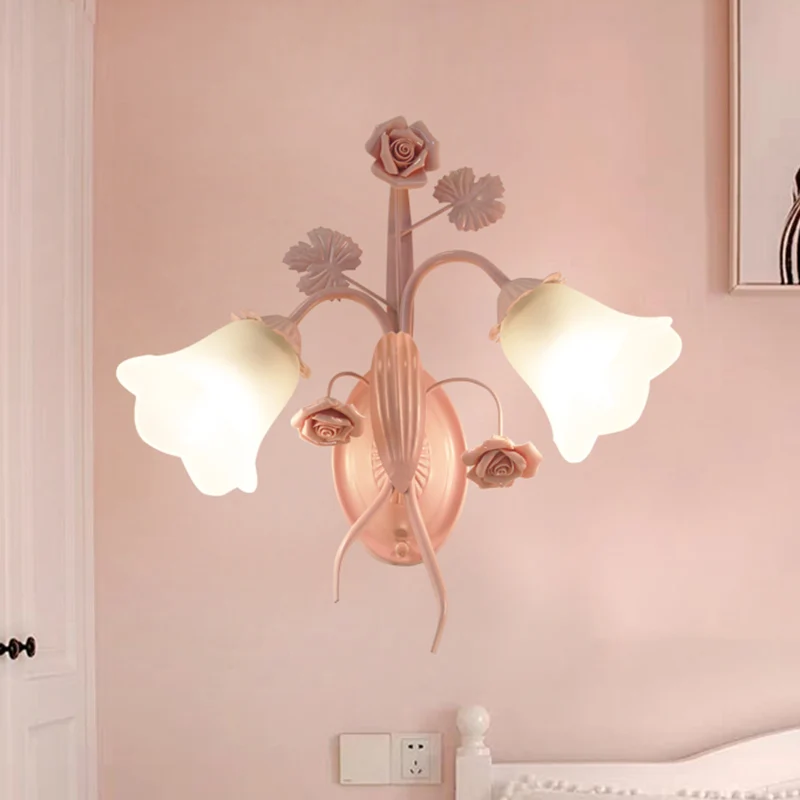2 lampen opaal glazen wandkandelaar platteland roze bloesem woonkamer wandgemonteerd licht Clearhalo