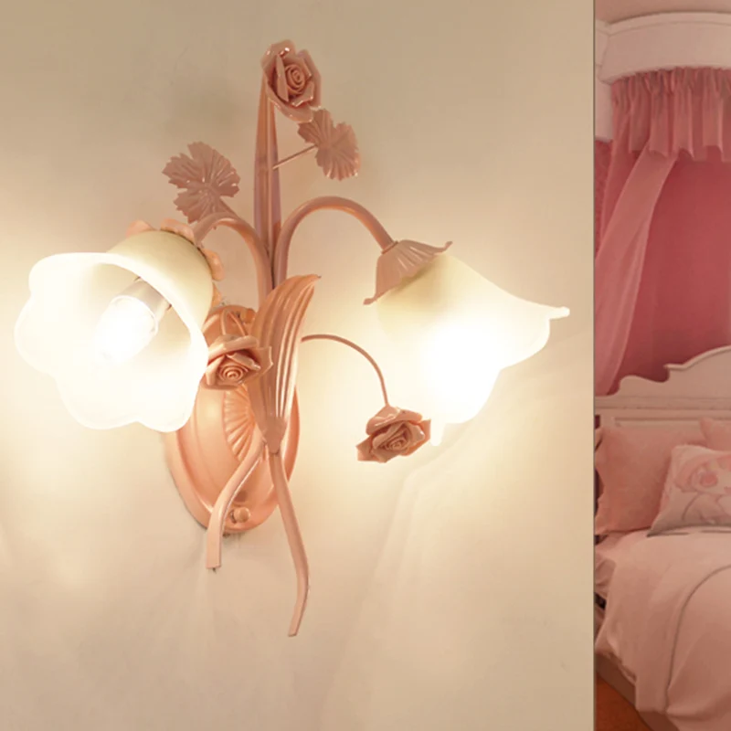 2 lampen opaal glazen wandkandelaar platteland roze bloesem woonkamer wandgemonteerd licht Clearhalo