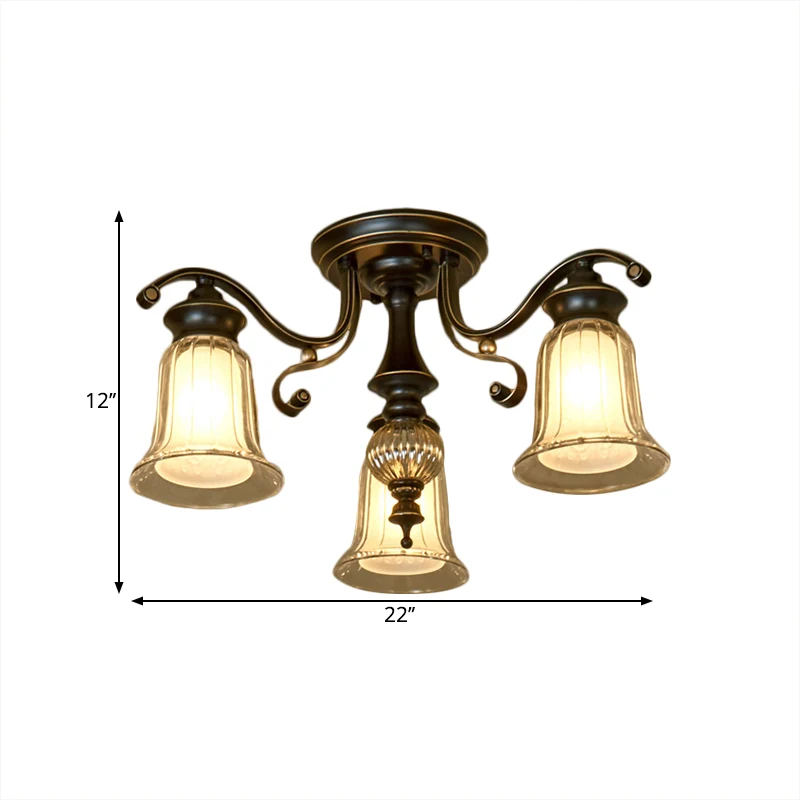 3/6 lampen plafondarmatuur Cottage Dual Bell helder en opaalglas semi-inbouwmontage zwart Clearhalo