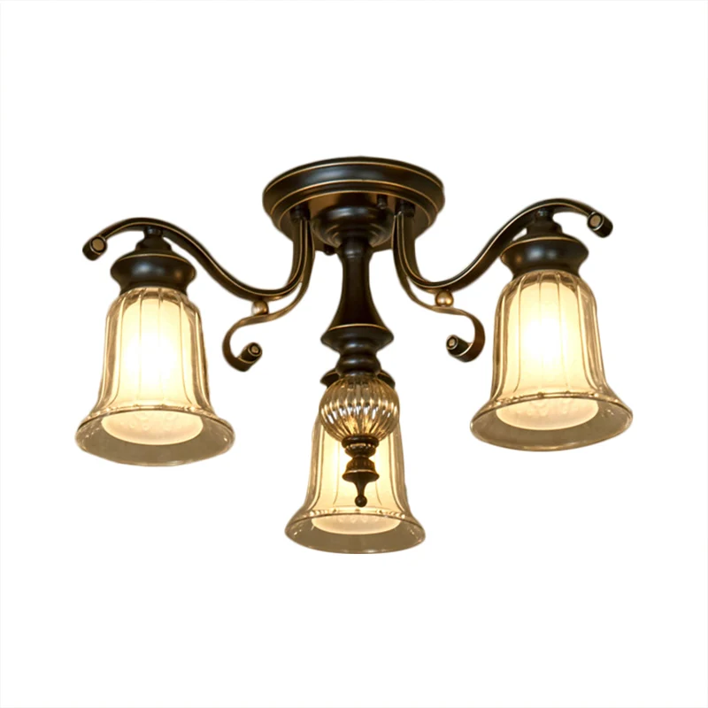 3/6 lampen plafondarmatuur Cottage Dual Bell helder en opaalglas semi-inbouwmontage zwart Clearhalo
