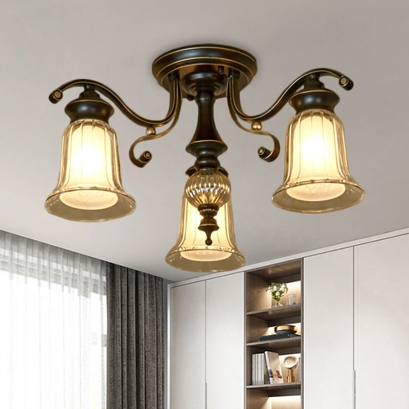 3/6 lampen plafondarmatuur Cottage Dual Bell helder en opaalglas semi-inbouwmontage zwart Clearhalo