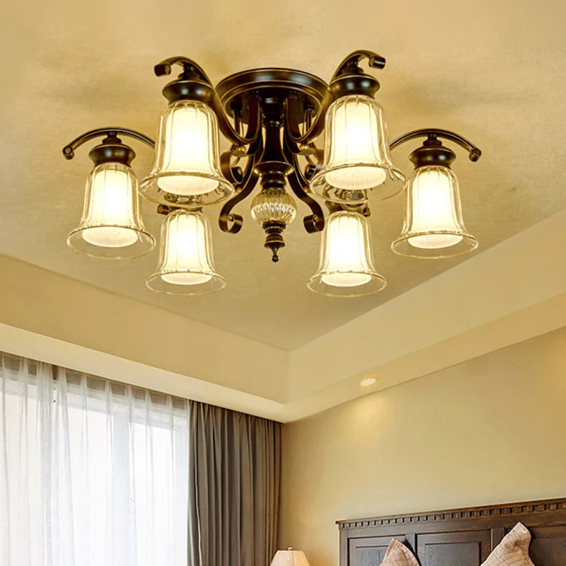 3/6 lampen plafondarmatuur Cottage Dual Bell helder en opaalglas semi-inbouwmontage zwart Clearhalo