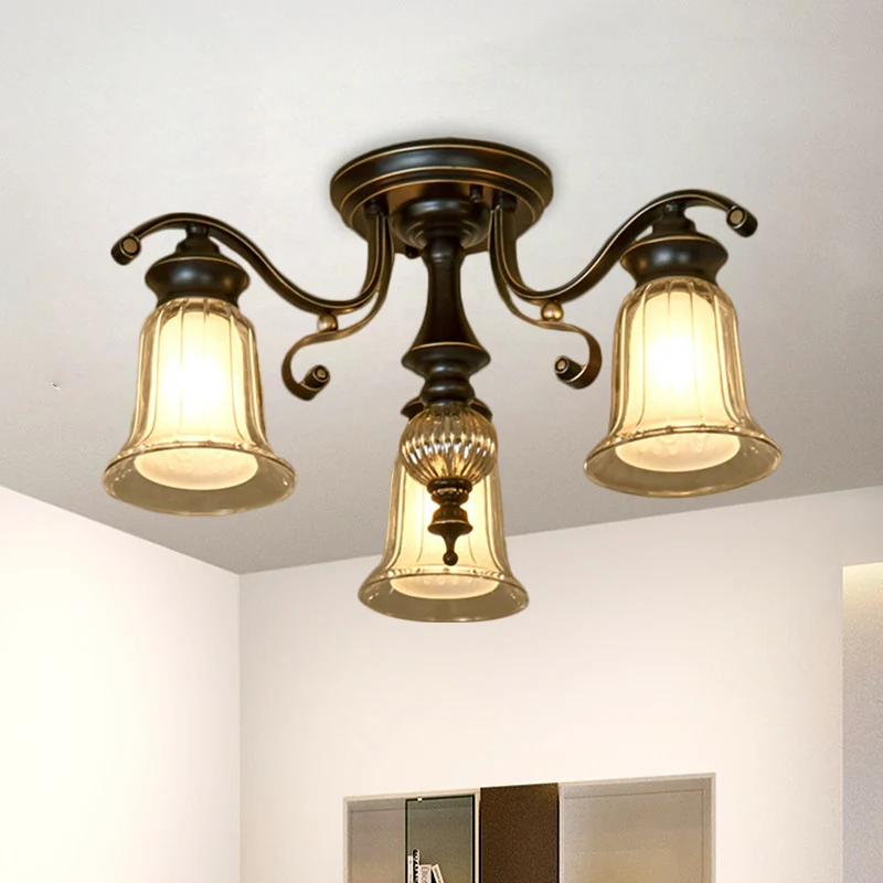 3/6 lampen plafondarmatuur Cottage Dual Bell helder en opaalglas semi-inbouwmontage zwart Clearhalo