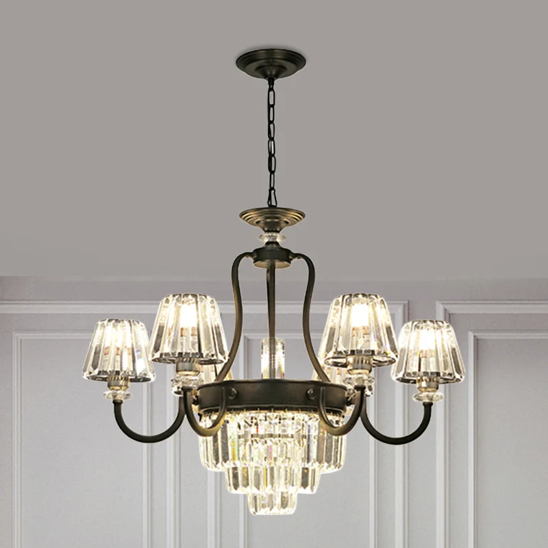 6/8 lampen plafondlamp traditionele taps toelopende kristallen kroonluchter hangende lichtarmatuur zwart Clearhalo