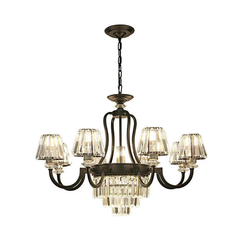 6/8 lampen plafondlamp traditionele taps toelopende kristallen kroonluchter hangende lichtarmatuur zwart Clearhalo