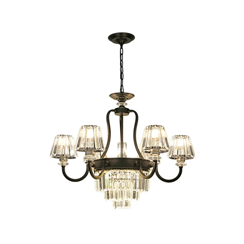 6/8 lampen plafondlamp traditionele taps toelopende kristallen kroonluchter hangende lichtarmatuur zwart Clearhalo