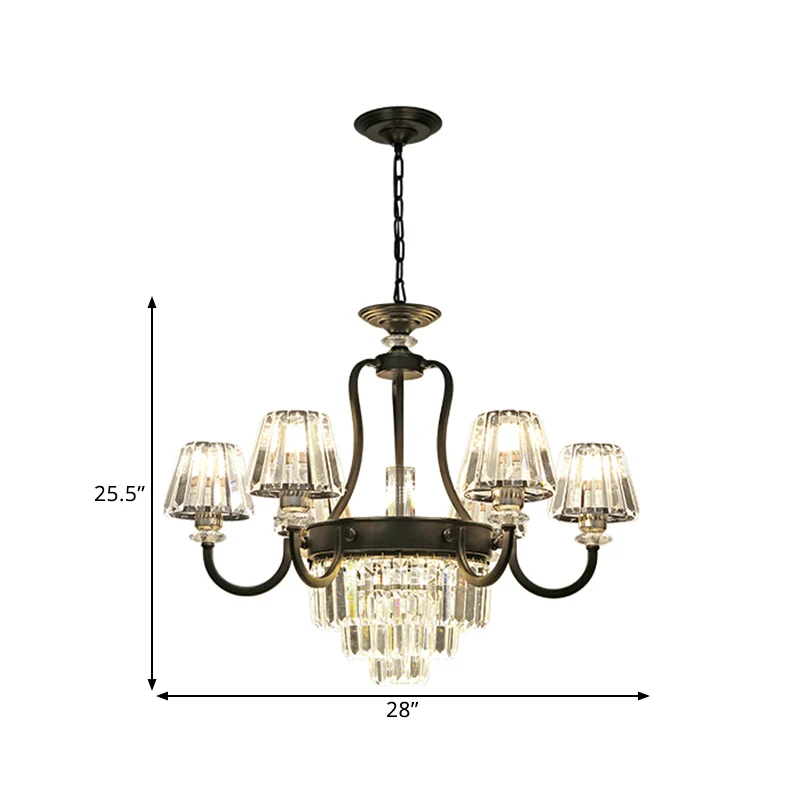 6/8 lampen plafondlamp traditionele taps toelopende kristallen kroonluchter hangende lichtarmatuur zwart Clearhalo
