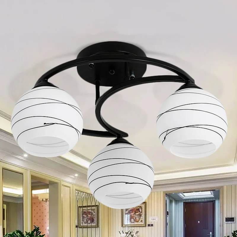 3/6 lampen plafondverlichting klassiek bubbelscherm wit glas semi-inbouwlamp zwart voor woonkamer Clearhalo