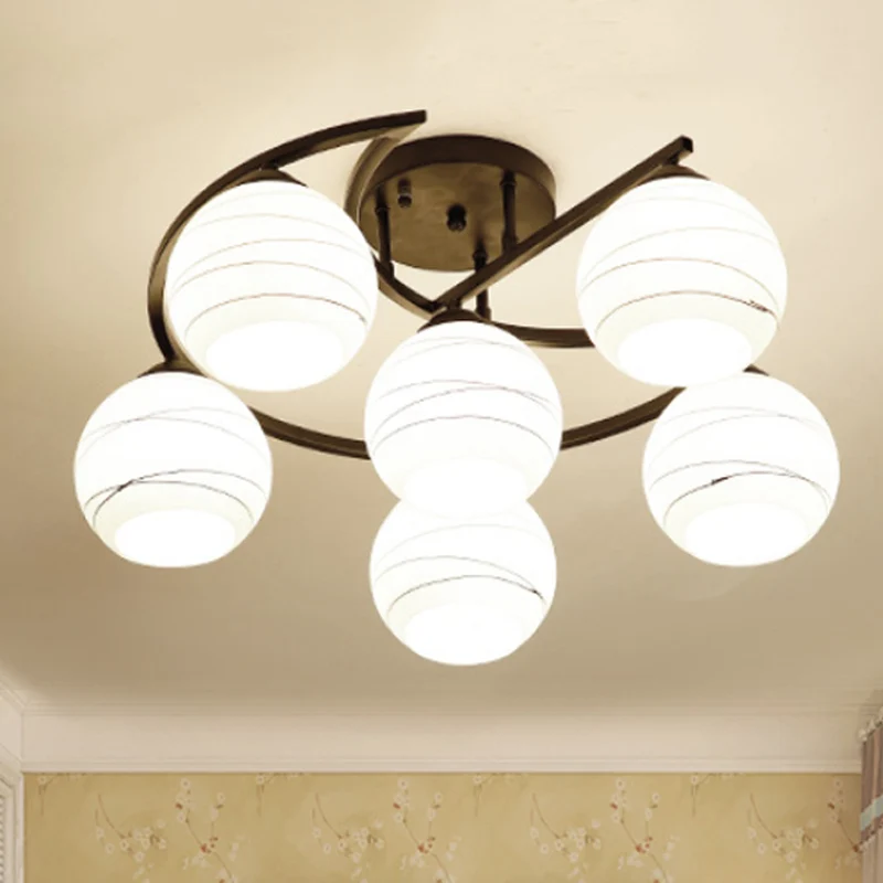 3/6 lampen plafondverlichting klassiek bubbelscherm wit glas semi-inbouwlamp zwart voor woonkamer Clearhalo