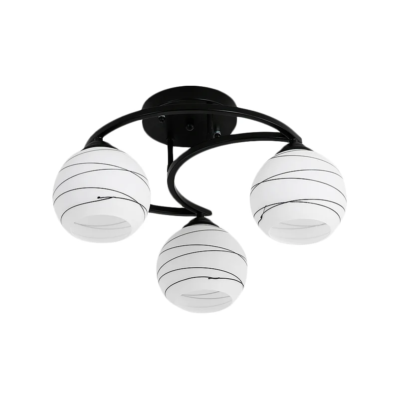 3/6 lampen plafondverlichting klassiek bubbelscherm wit glas semi-inbouwlamp zwart voor woonkamer Clearhalo