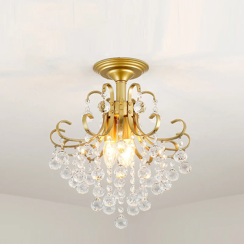 3 lampen plafondverlichting Vintage Swirl metalen semi-inbouwlamp met kristallen bollen Clearhalo
