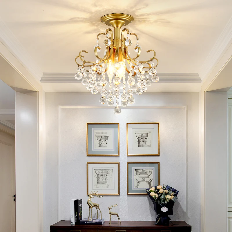 3 lampen plafondverlichting Vintage Swirl metalen semi-inbouwlamp met kristallen bollen Clearhalo