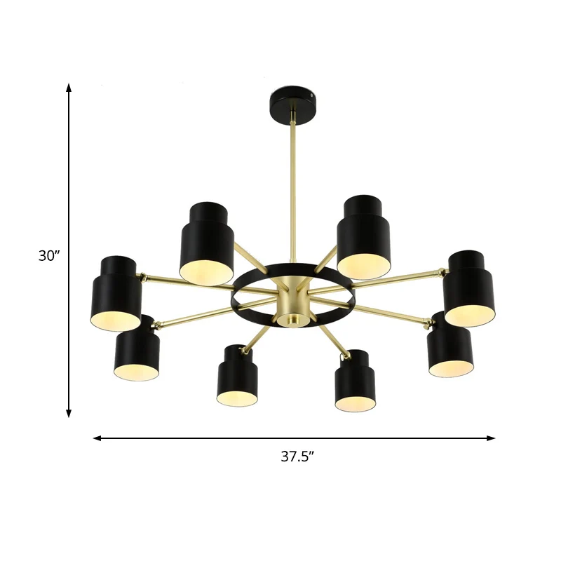 6/8 lampen radiale hangende kroonluchter hedendaagse metalen hangende hanglamp zwart/wit voor slaapkamer Clearhalo
