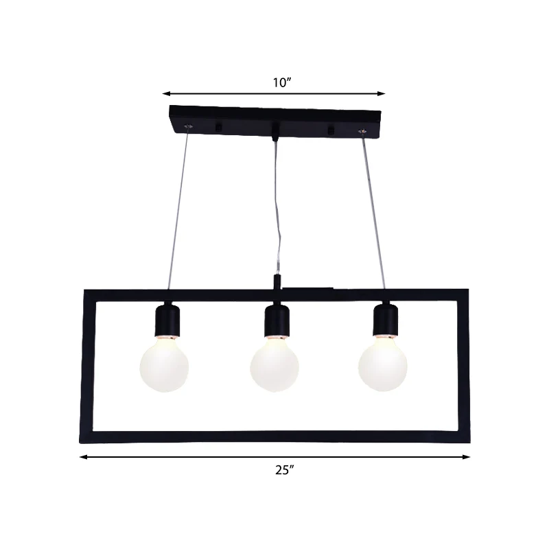 3/5 lampen rechthoekig frame eiland hanglamp industriële stijl zwart metalen plafond hanglamp Clearhalo