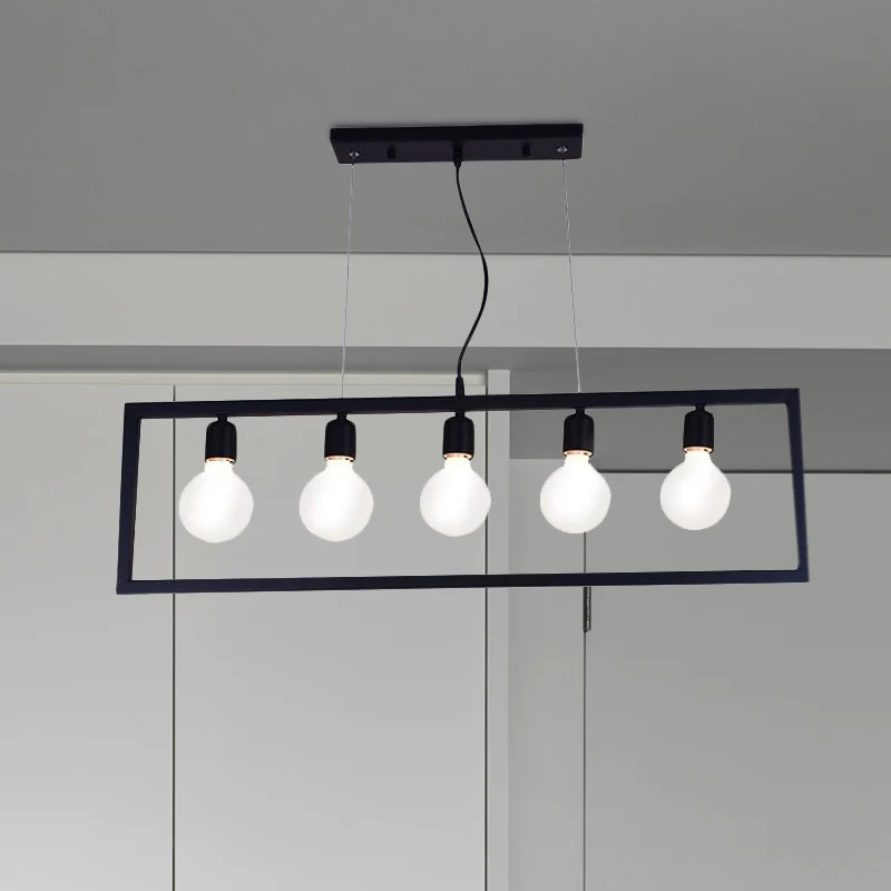 3/5 lampen rechthoekig frame eiland hanglamp industriële stijl zwart metalen plafond hanglamp Clearhalo